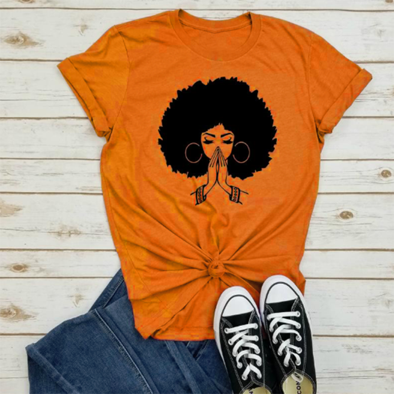 Tshirt New Summer casual short sleeve Orange lady print t shirt for women o neck tee shirts tops female basic t-shirts mujer