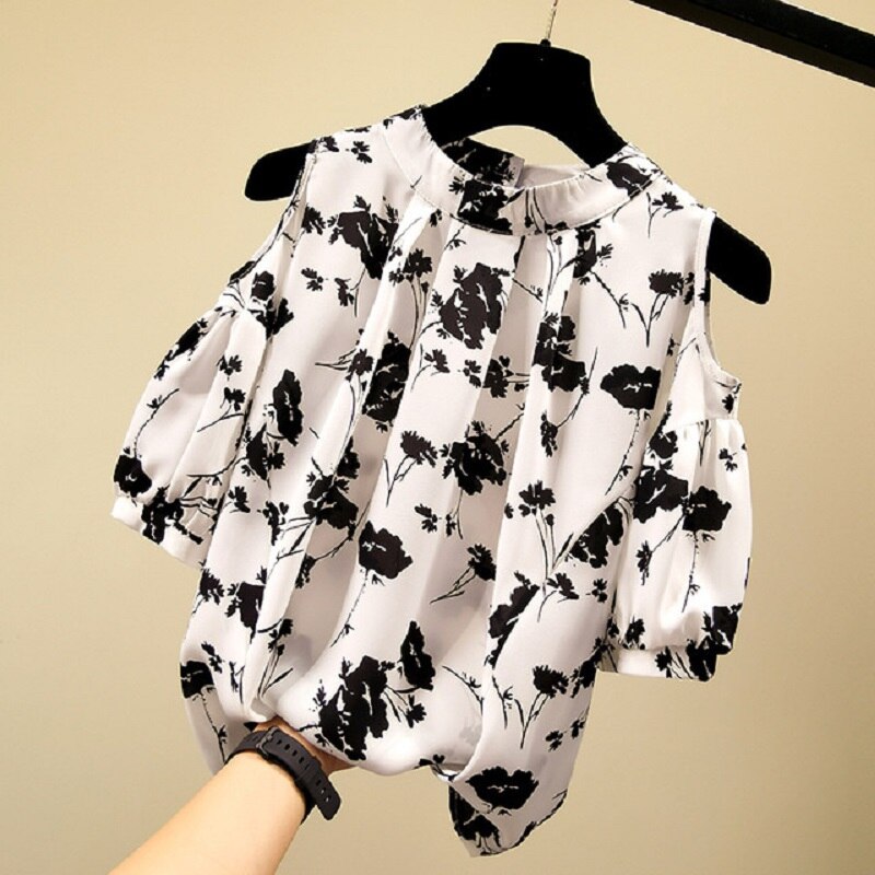 Women Cat Print Summer New Slim Top Vintage White Black Chiffon Shirt Women Blouses Casual Short Sleeve White Tops Blusas Mujer